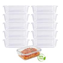 Kit 10 Potes Hermético Marmita de Vidro Retangular 640ml Mor