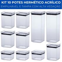 Kit 10 Potes Hermético Quadrado Lumini 480ml /1000ml /2200ml