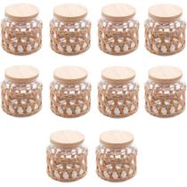 Kit 10 Potes Herméticos de Vidro 520ml Sisal Tampa Madeira Porta Mantimentos Wolff