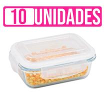 Kit 10 Potes Herméticos Retangular 370ml Organizador Marmita