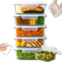 Kit 10 Potes Herméticos Vidro Borossilicato 640ML Tampa Silicone Freezer Transparente Kit 10 Potes Herméticos Vidro Borossilicato 640ML Tampa Silicone Freezer Transparente