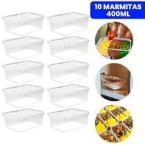 Kit 10 Potes Marmita Fit 400ML Retangular Com Tampa 4 Travas Jogo de Potes Livres de BPA Kit 10 Potes Marmita Fit 400ML Retangular Com Tampa 4 Travas Jogo de Potes Livres de BPA