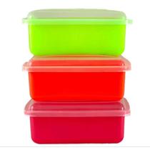 Kit 10 Potes Neon Retangular 750ml Tampa Transparente