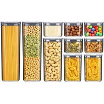 Kit 10 Potes Organizadores Herméticos com Tampa para Cozinha Armário Despensa Grãos Massas Temperos Alimentos Material Resistente Transparente Durável Kit 10 Potes Organizadores Herméticos com Tampa para Cozinha Armário Despensa Grãos Massas Temperos Alimentos Material Resistente Transparente Durável