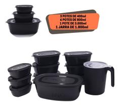 Kit 10 potes para armazenar organizar marmita e 1 Jarra para bebida plástico