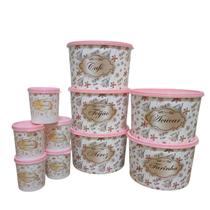 Kit 10 Potes Plásticos Porta Mantimentos Decorados Estampa Floral Organizadores Cozinha