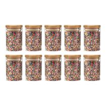 Kit 10 Potes Porta Mantimentos Em Vidro Com Tampa De Bambu 110ml