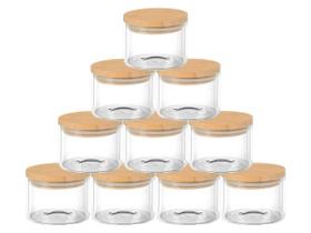 Kit 10 Potes Porta Mantimentos Em Vidro Com Tampa De Bambu 110ml