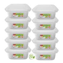 Kit 10 Potes Quadrados 850ml Tampa com Trava