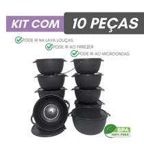 Kit 10 Potes Redondo Plástico com Tampa 1LT Empilhavel