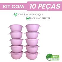 Kit 10 Potes Redondo Plástico com Tampa 1LT Empilhavel