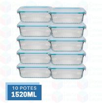 Kit 10 Potes Resistente Retangular Vidro Resistente 1520ml