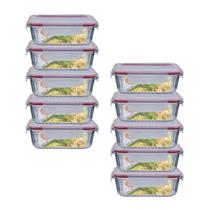 Kit 10 Potes Retangular 4 Travas Marmita Canelado 1520ml Kit 10 Potes Retangular 4 Travas Marmita Canelado 1520ml