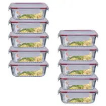 Kit 10 Potes Retangular 4 Travas Marmita Canelado 640ml