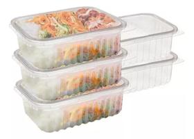 Kit 10 potes retangular com tampa de 100ml ideal para marmitas freezer microondas alimentos