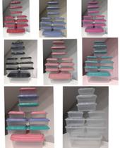 Kit 10 potes retangulares transparente com tampa color