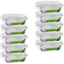 Kit 10 Potes Tampa Hermetica 4 Travas Retangular Vidro 640ml Kit 10 Potes Tampa Hermetica 4 Travas Retangular Vidro 640ml