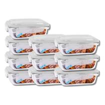 Kit 10 Potes Tampa Hermetica 4 Travas Retangular Vidro 640ml