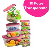 Kit 10 Potes Transparente BPA Free Com Tampa Colorida Conjunto Cozinha - casa bella