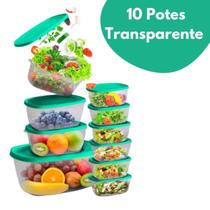 Kit 10 Potes Transparente BPA Free Com Tampa Colorida Conjunto Cozinha