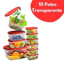 Kit 10 Potes Transparente BPA Free Com Tampa Colorida Conjunto Cozinha - casa bella