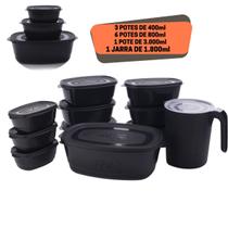 Kit 10 Potes vasilhas herméticos de Plástico + 1 Jarra para Suco Vasilhas de Plástico