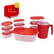 Kit 10 Potes vasilhas herméticos de Plástico + 1 Jarra para Suco Vasilhas de Plástico