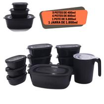 Kit 10 Potes vasilhas herméticos de Plástico + 1 Jarra para Suco Vasilhas de Plástico - FINA SINTONIA