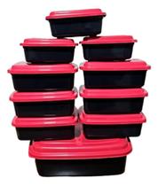 Kit 10 Potes Vasilhas Plástico Retangular Tampa Color C Pre Kit 10 Potes Vasilhas Plástico Retangular Tampa Color C Pre