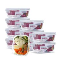 KIT 10 Potes Vidro Herméticos Quadrado 800ml Branco
