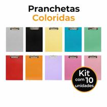 Kit 10 Pranchetas A4 Coloridas Com Prendedor Metal Parede