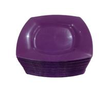 Kit 10 Pratinhos de Sobremesa Roxo Quadrados Festa Petiscos Bolo