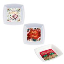 Kit 10 Prato De Plástico Natal Quadrado 18cm Resistente