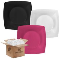 Kit 10 Prato Plástico Quadrado Grande Churrasco Reutilizável