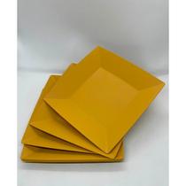 Kit 10 Prato Quadrado Japonês Plástico Amarelo Multiuso