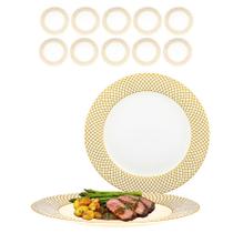 Kit 10 Prato Raso De Porcelana Branco Com Borda Dourada 27cm Kit 10 Prato Raso De Porcelana Branco Com Borda Dourada 27cm