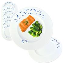 Kit 10 Prato Raso Tramontina Aba Larga 28cm Decorado Gaivotas Pratos de Refeição Decalque Azul não sai e não risca
