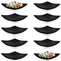 Kit 10 Pratos 14 Cm Quadrados em Melamina/Plastico Preto Sushi Bestfer