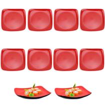 Kit 10 Pratos 22 Cm em Melamina para Petisco e Sushis Vermelho Fuxing