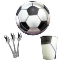 Kit 10 Pratos Copos De Bola De Futebol Papel Colher 14Cm
