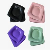Kit 10 Pratos Fundos Quadrados Plástico Refeição Escolar