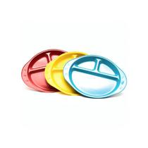 Kit 10 Pratos Infantis Coloridos Plástico com 3 Repartições