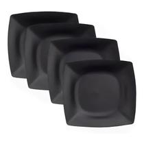 Kit 10 Pratos Quadrados Plástico Preto Refeição Lanches Kit 10 Pratos Quadrados Plástico Preto Refeição Lanches