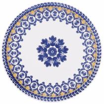 Kit 10 Pratos Rasos Floreal La Carreta Azul Oxford Cerâmica 26cm