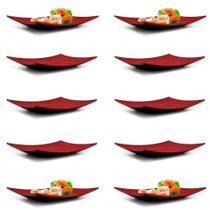 Kit 10 Pratos Retangulares 22cm para Comida Japonesa em Melamina/Plastico Vermelho Fuxing