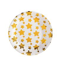 Kit 10 Pratos Sobremesa 18cm Descartáveis de Luxo em Papel Para Festa - Branco Estrelas Douradas