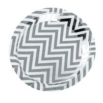 Kit 10 Pratos Sobremesa 18Cm Descartáveis Papel Listra Prata