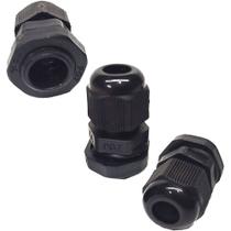 Kit 10 Prensa Cabo PG7 1/4 Nylon com Vedação IP68 Fio Preto