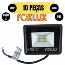 Kit 10 projetor refletor led aluminio 20w verde bivolt foxlux