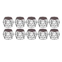 Kit 10 Puff Banqueta Aramado Mila Base Preta Hexágono material sintético Marrom - DAMAFFÊ MÓVEIS